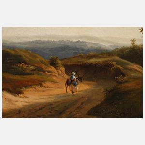 Spätromantiker, Frau mit Esel im Hohlweg