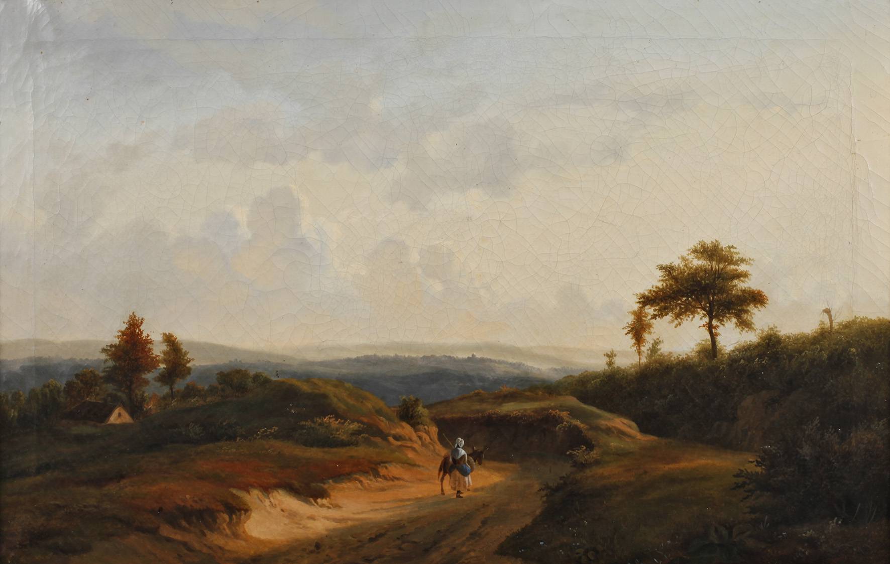 Spätromantiker, Frau mit Esel im Hohlweg