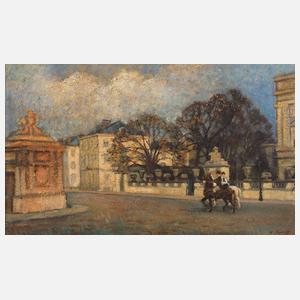 E. Herman, Straßenszene mit Reitern