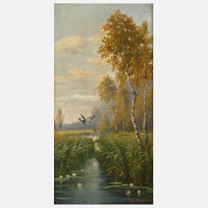 Max Höpflinger, Auffliegende Enten im Schilf