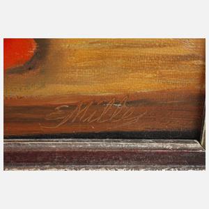 E. Miller, Fensterausblick mit Tagpfauenauge