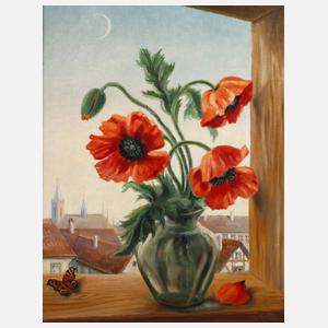 E. Miller, Fensterausblick mit Tagpfauenauge