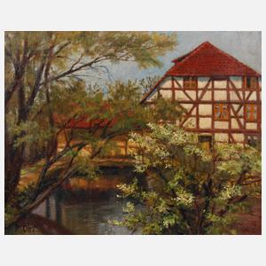 R. Otto, Mühle in Frühlingslandschaft