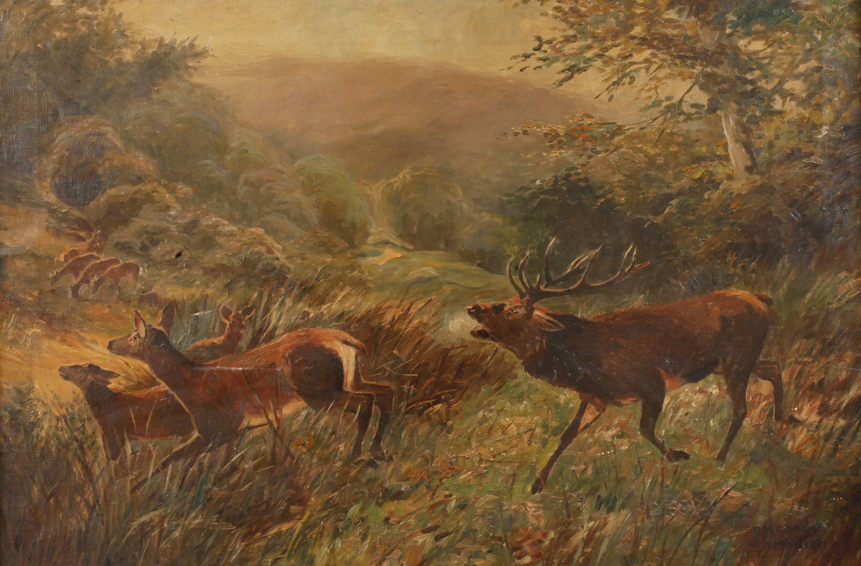 Schindler, Hirsche in Landschaft