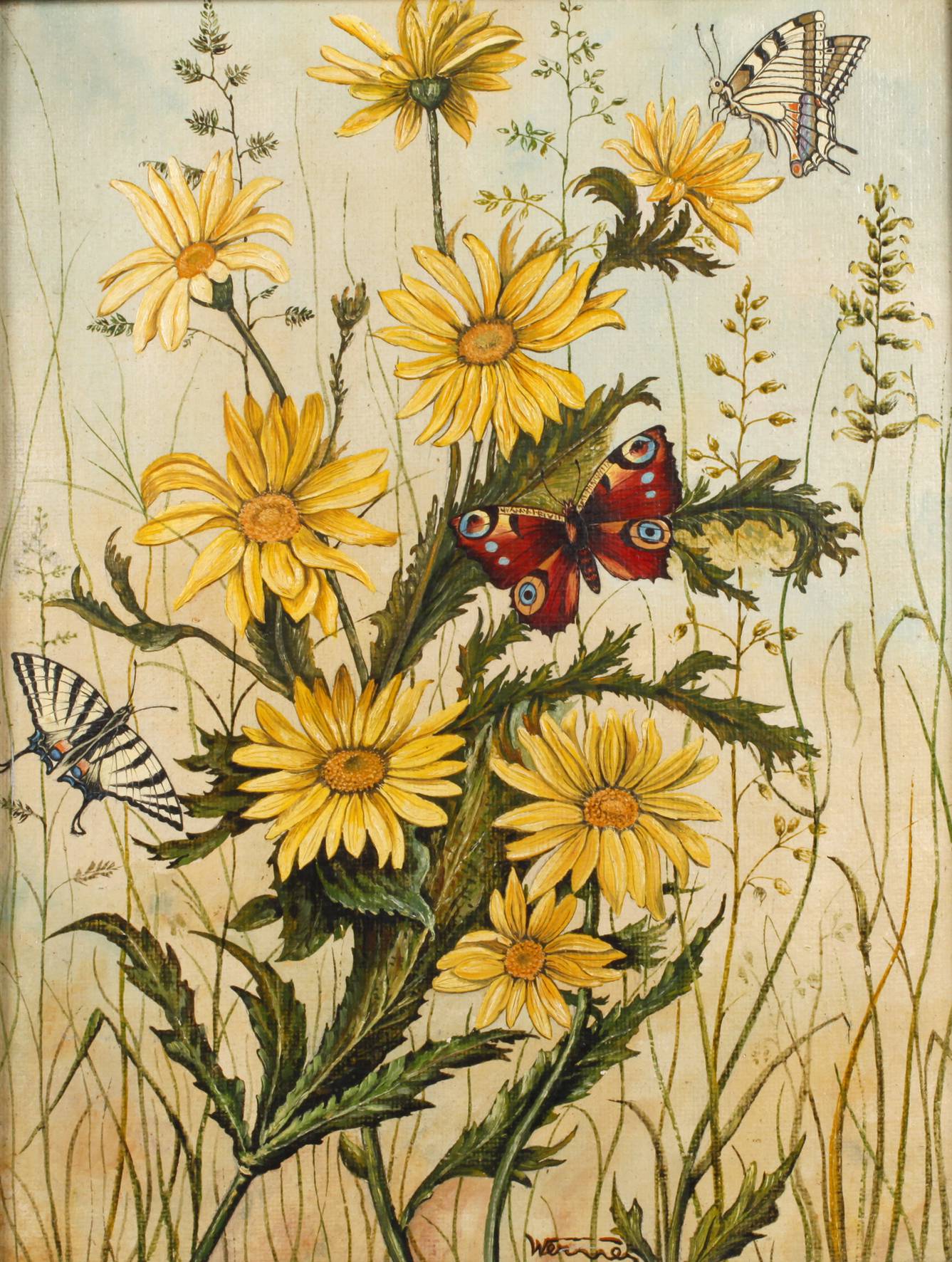 Werner, Blumenstück mit Schmetterlingen