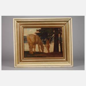 Damenakt mit Pferd am See