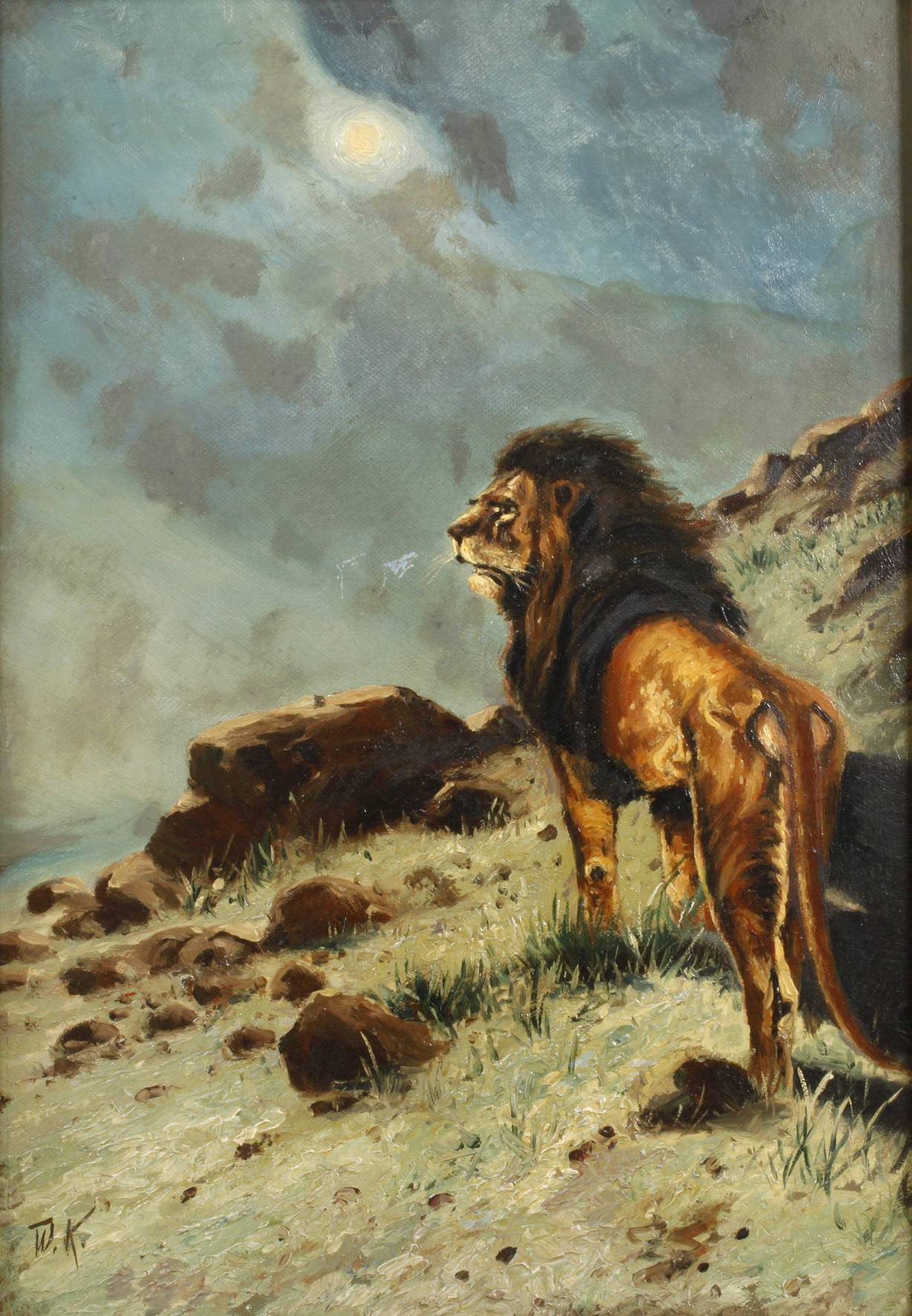 Löwe in nächtlicher Landschaft