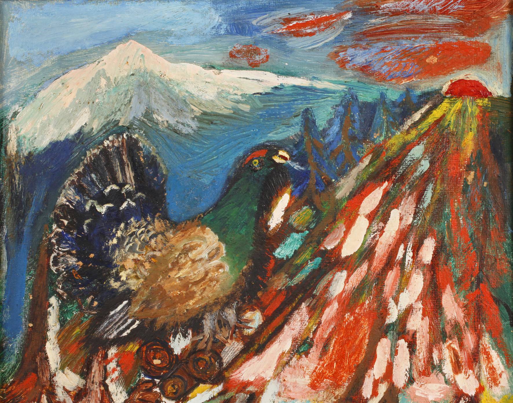 Expressive Gebirgslandschaft mit Auerhahn