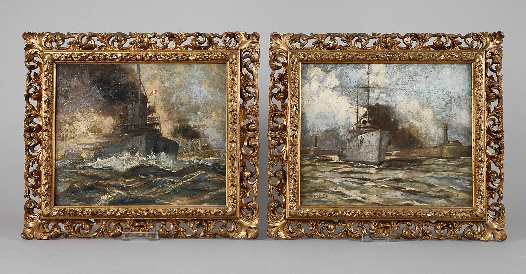 K. Köppel, Paar Gemälde deutsche Kriegsmarine