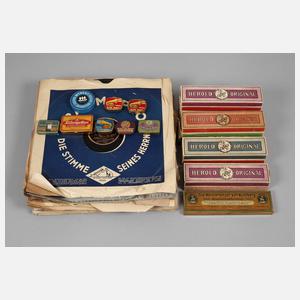 Konvolut Grammophonnadeln und Schelllackplatten