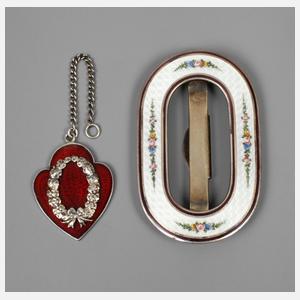 Zwei Schmuckteile mit Emaille