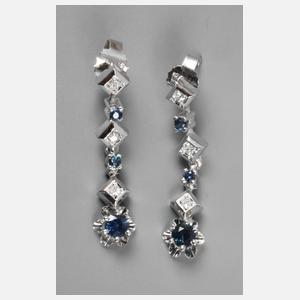 Paar Ohrringe mit Saphiren und Diamanten