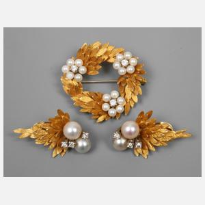 Parure mit Perlen und Brillanten