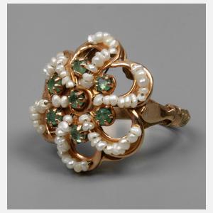 Damenring mit Saatperlen und Smaragden