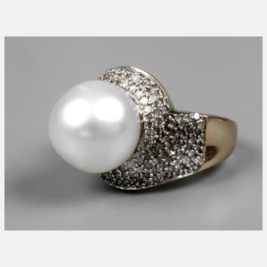 Perlring mit Diamanten