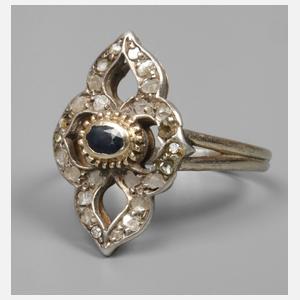 Biedermeierring mit Saphir und Diamanten