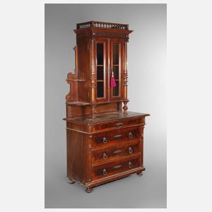 Schreibkommode mit Vitrinenaufsatz