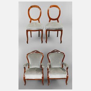 Paar Sessel und zwei Stühle