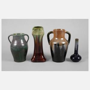 Vier Laufglasurvasen Jugendstil