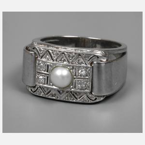 Platinring mit Diamanten und Perle