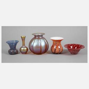 WMF Geislingen vier Vasen und eine Schale