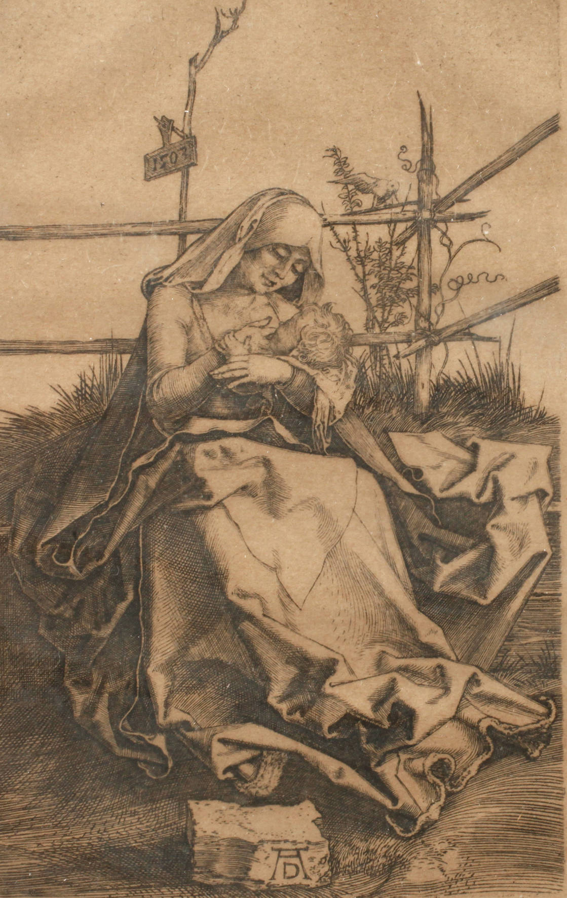 ”Madonna auf einer grasbewachsenen Bank”