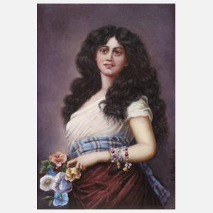 Porzellanbildplatte junge Zigeunerin