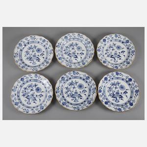 Meissen sechs Speiseteller Zwiebelmuster