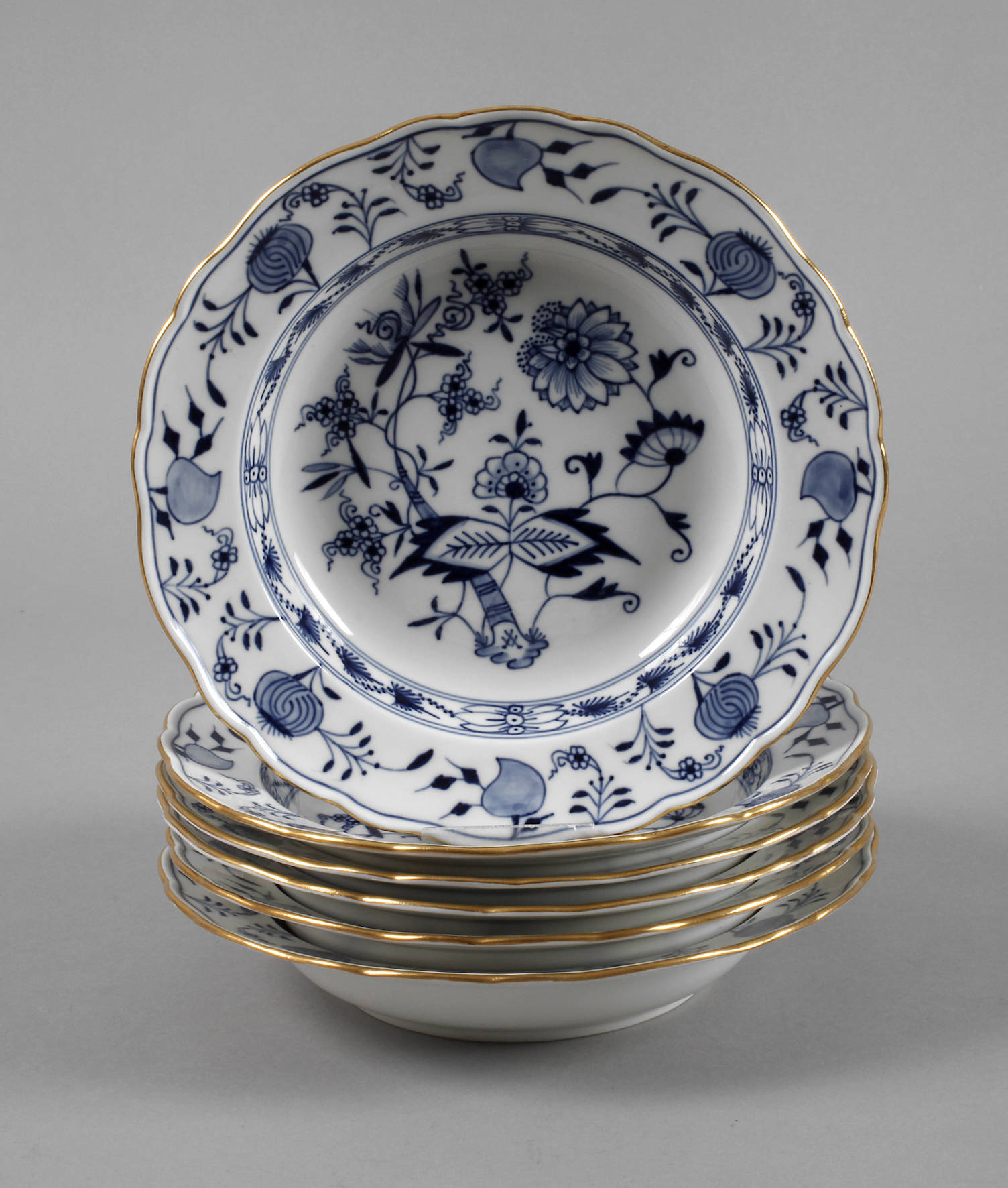 Meissen sechs Suppenteller Zwiebelmuster