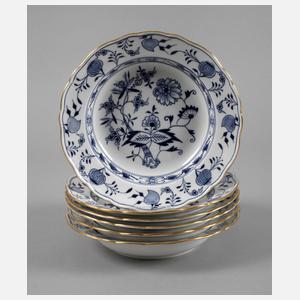 Meissen sechs Suppenteller Zwiebelmuster