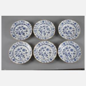 Meissen sechs Suppenteller Zwiebelmuster