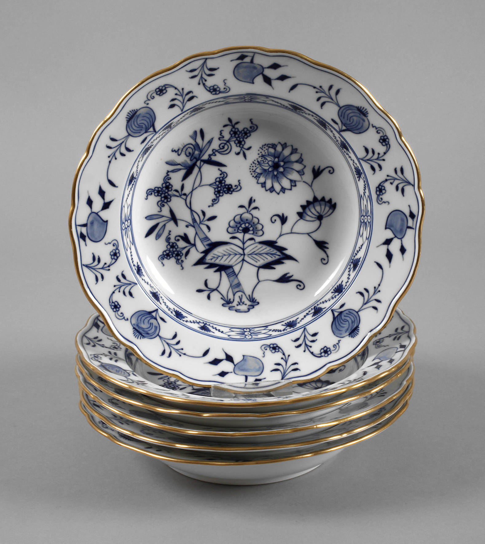 Meissen sechs Suppenteller Zwiebelmuster