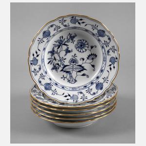 Meissen sechs Suppenteller Zwiebelmuster