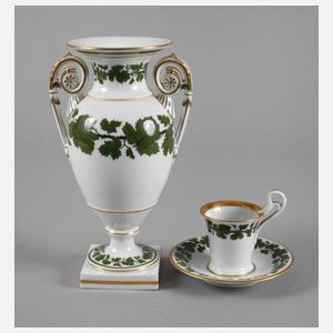Meissen Vase und Mokkatasse Weinlaub
