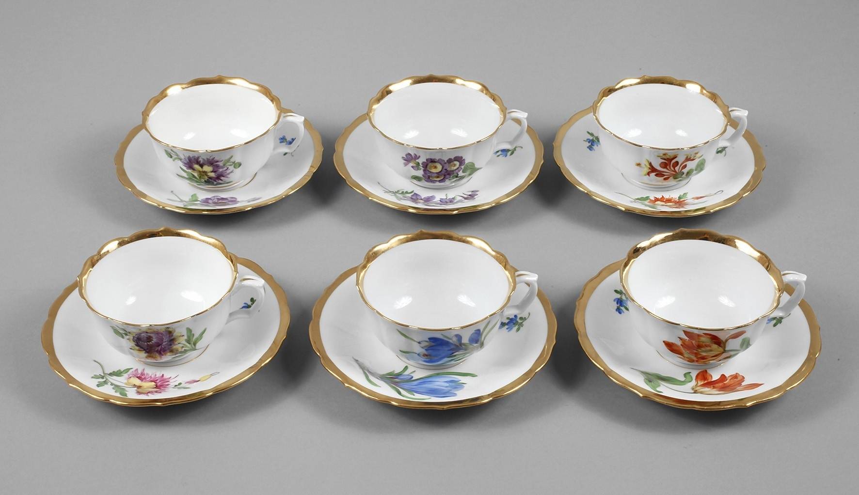 Meissen sechs Teetassen ”Blume 1”