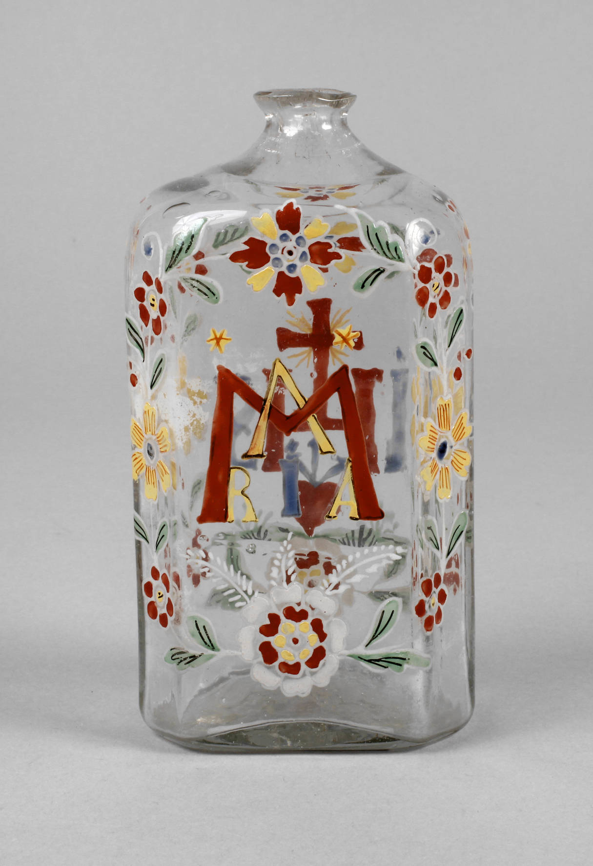 Alpenländische christliche Schnapsflasche