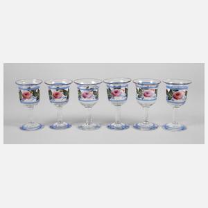 Sechs bäuerliche Weingläser