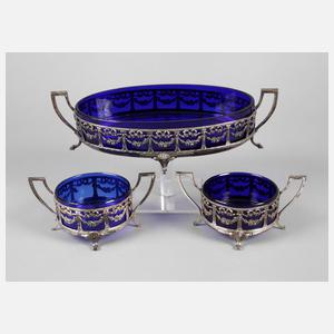 Drei Silberschalen mit Glaseinsätzen