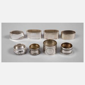 Acht Serviettenringe Silber