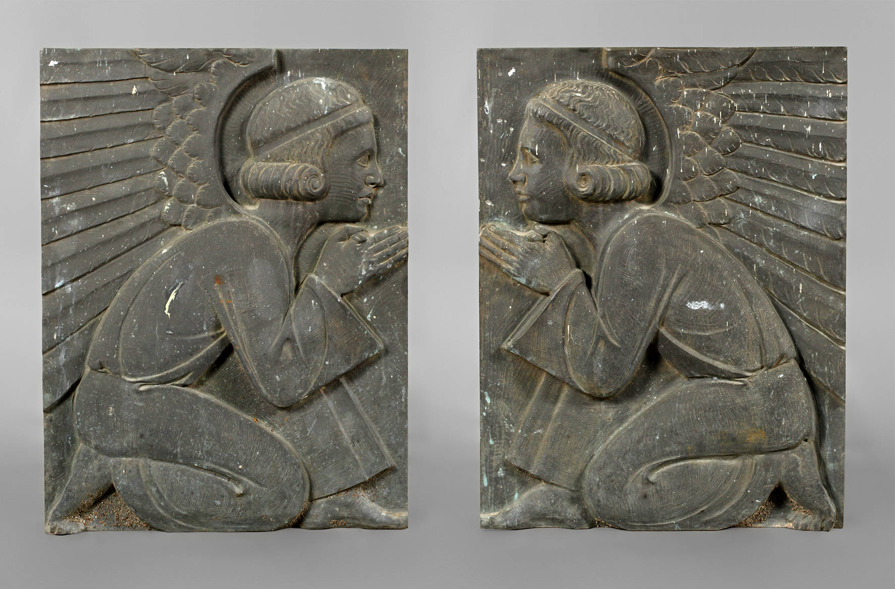 Paar Wandreliefs Bronze