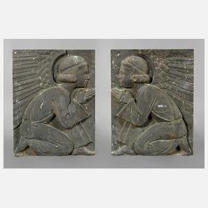 Paar Wandreliefs Bronze