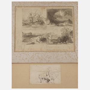 Emil Lugo, attr., Zwei Skizzenbuchblätter