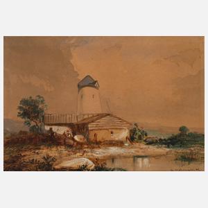 A. Mödinger, Landschaft mit Windmühle
