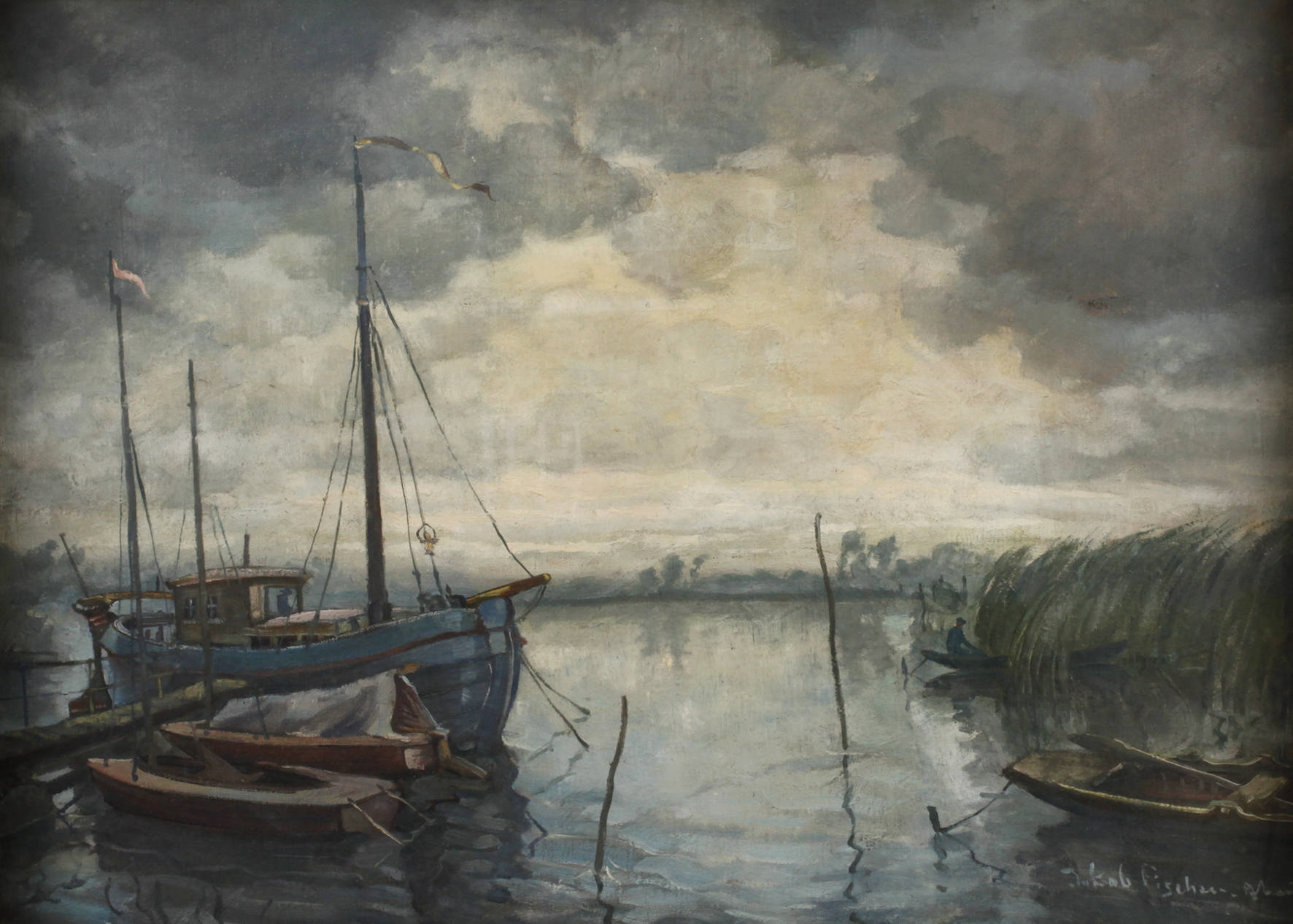 Jakob Fischer-Rhein, Boote am Ufer