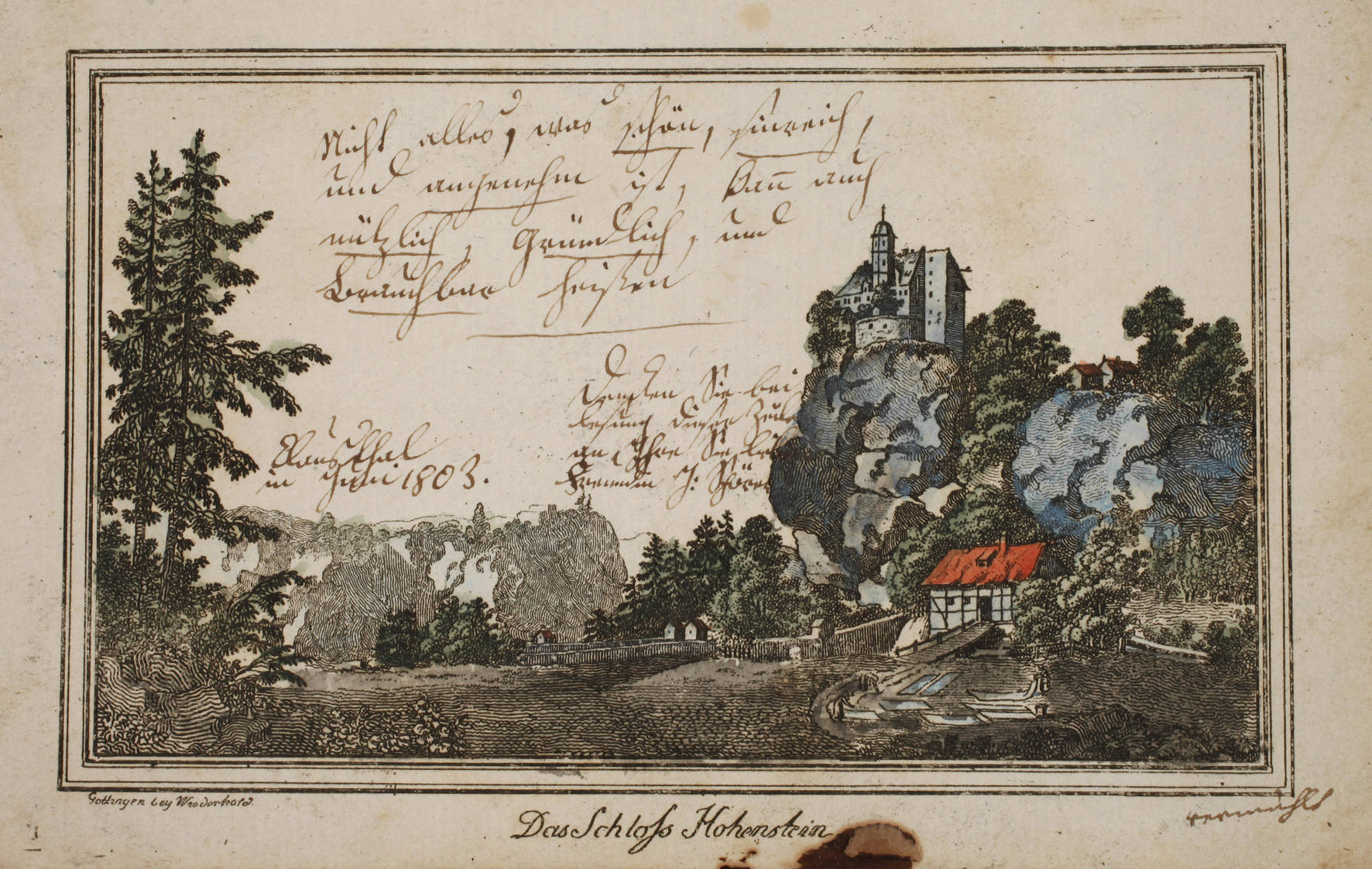 Stammbuchblatt mit Ansicht Burg Hohnstein