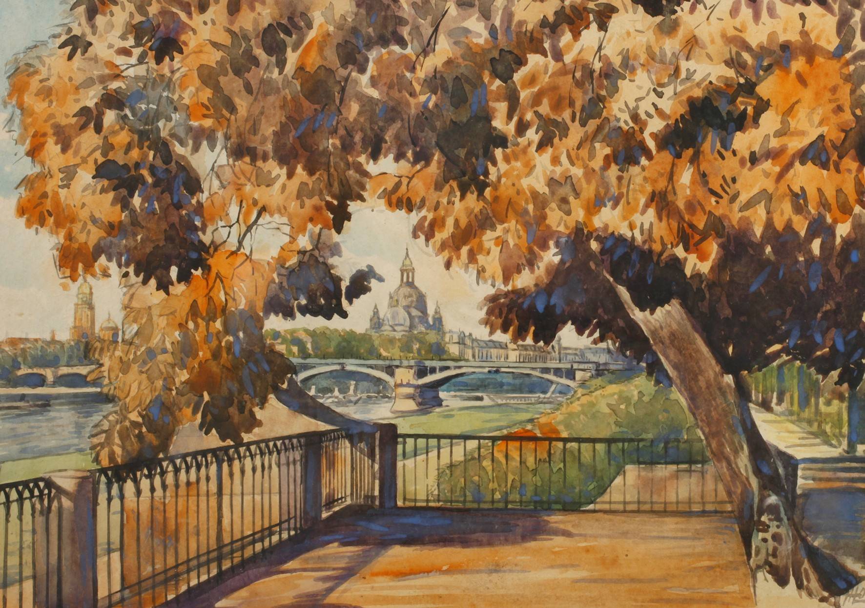 H. Loos, Dresdenansicht mit Frauenkirche