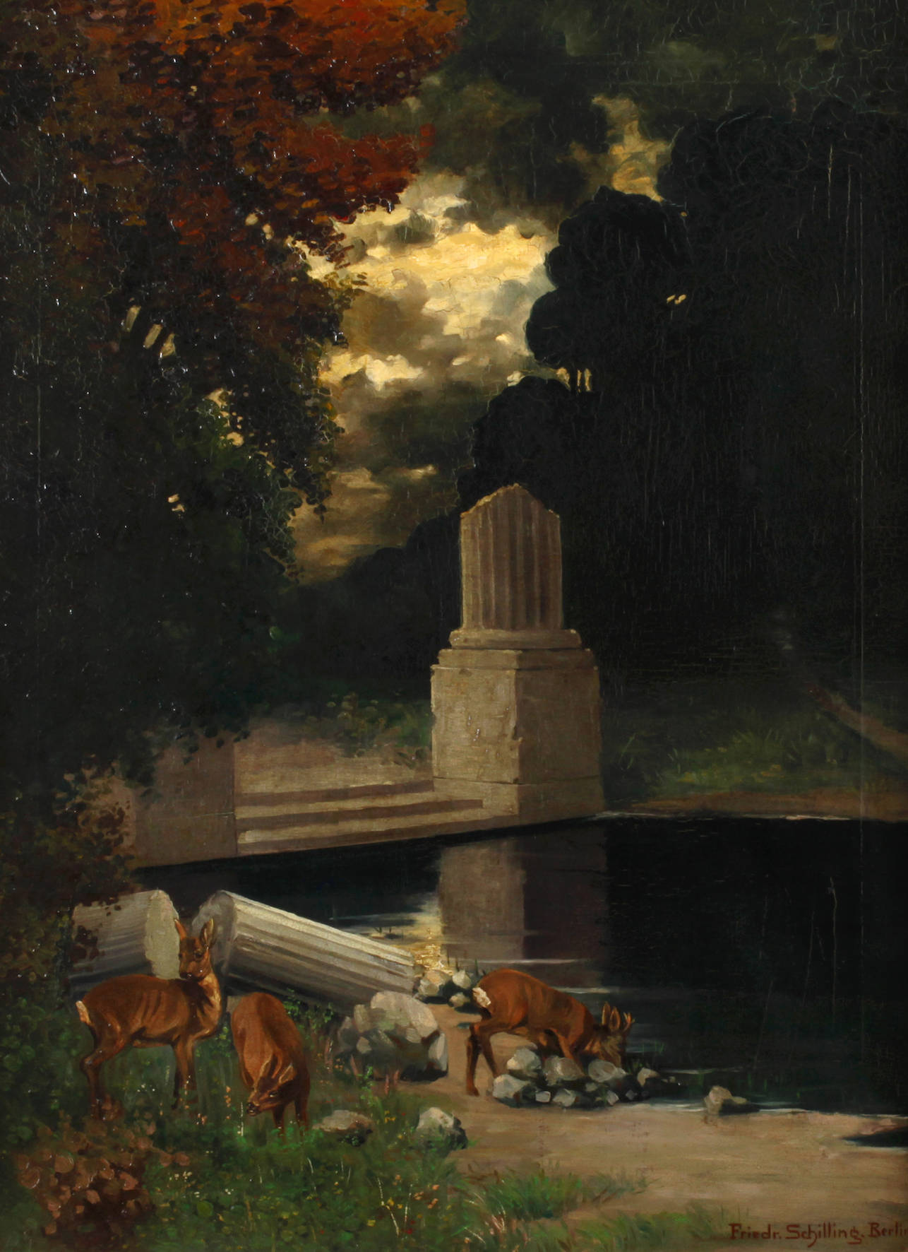 Friedrich Schilling, Rehe in arkadischer Landschaft