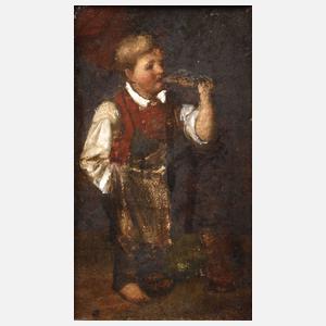 Knabe bei der Brotzeit