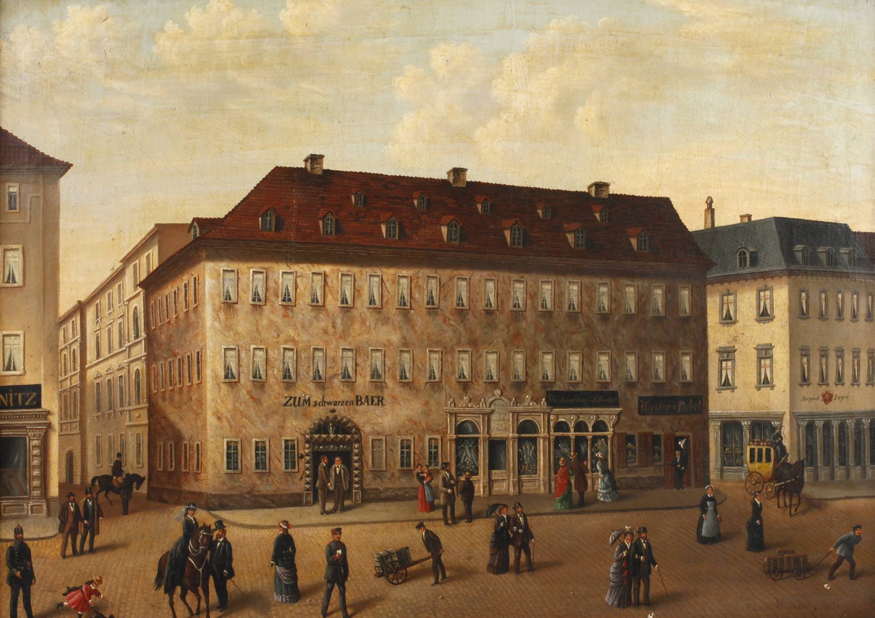 Stadtansicht mit Hotel ”Zum schwarzen Bär”