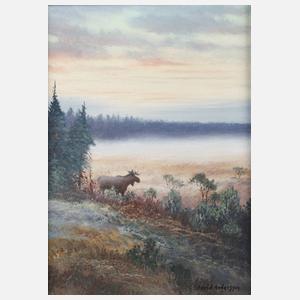 Arvid Andersson, Elch in morgendlicher Landschaft